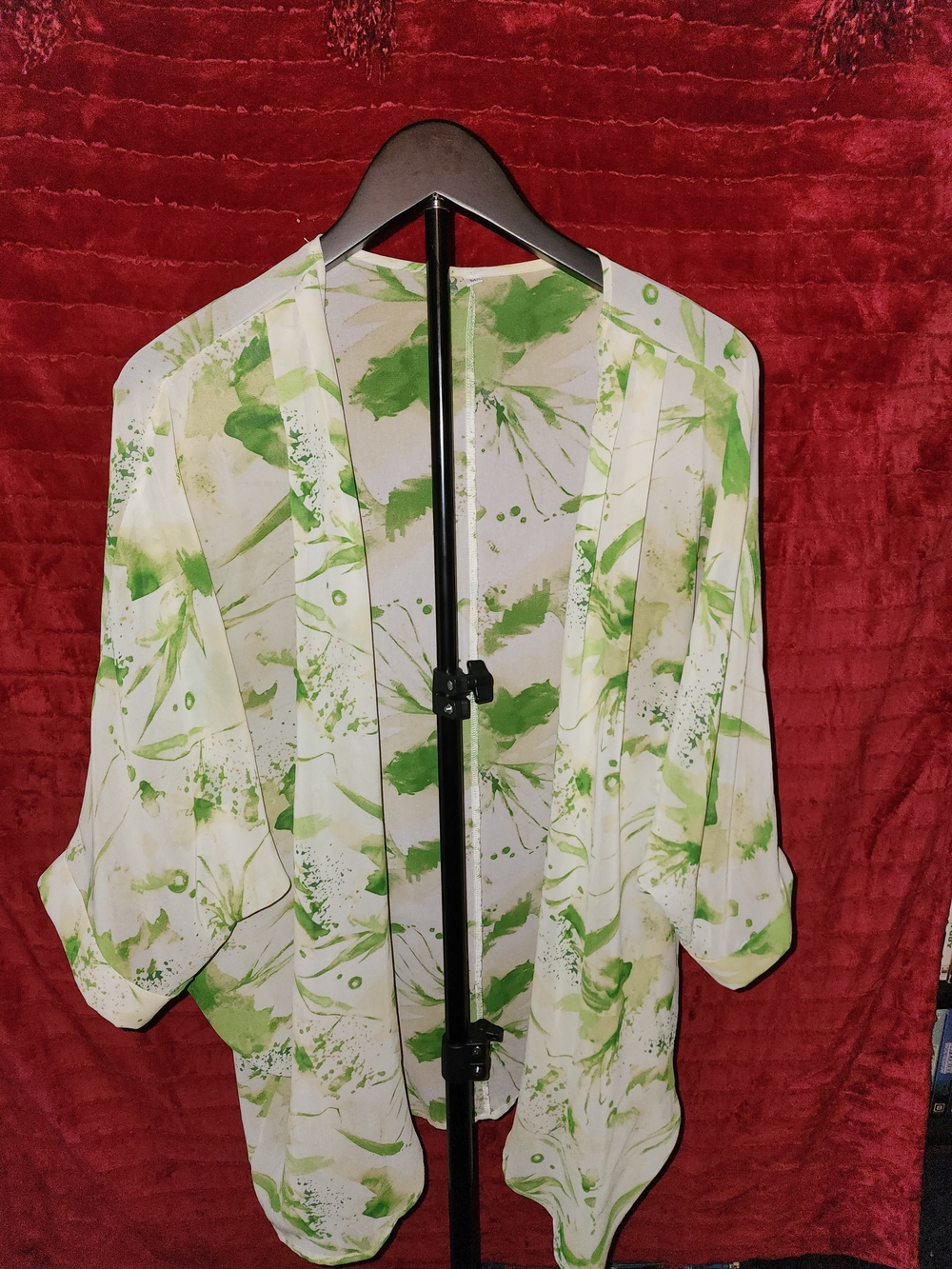 Lightweight Green Floral Open-Front Women's Kimono Jacket